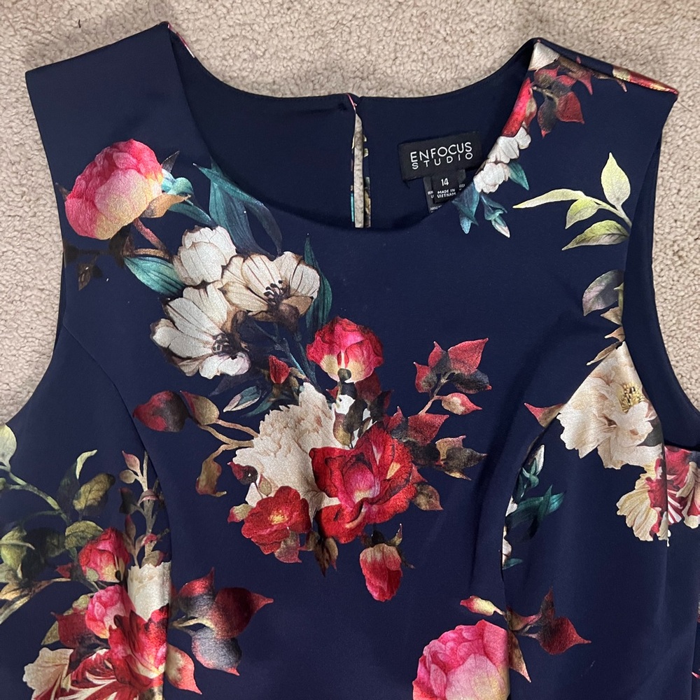 Enfocus Studio Navy Floral print dress, size 14